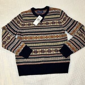 Polo RALPH LAUREN  Intarsia sweater Boys Medium (10-12) Navy multi wool NWT knit